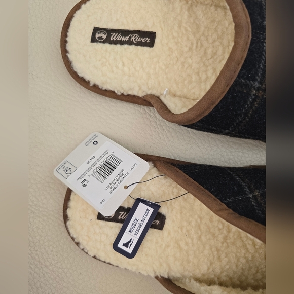 Wind River Black Brown Plaid Memory Foam Shepra Lining Slippers Size 12 - Picture 2 of 5